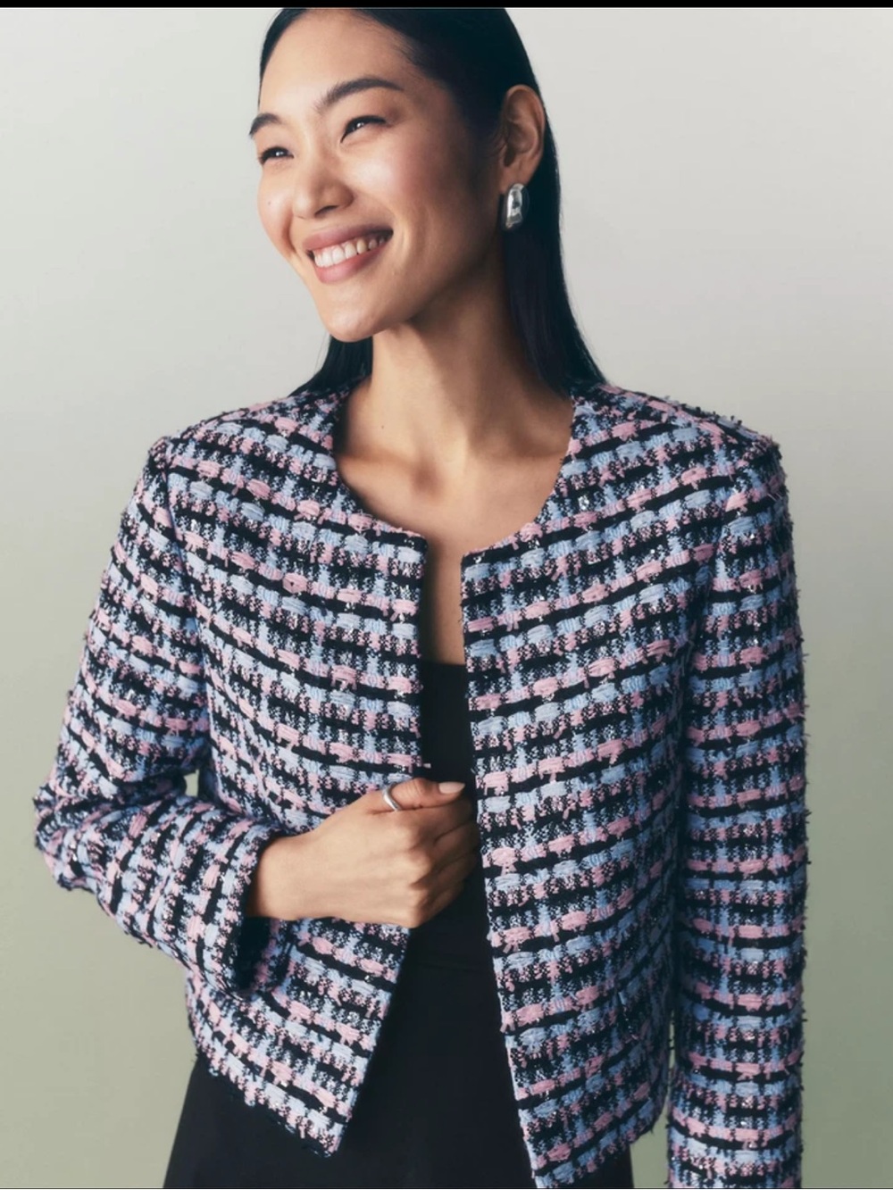 Ann Taylor Striped Tweed Cropped Jacket Orchid Breeze Size 6
